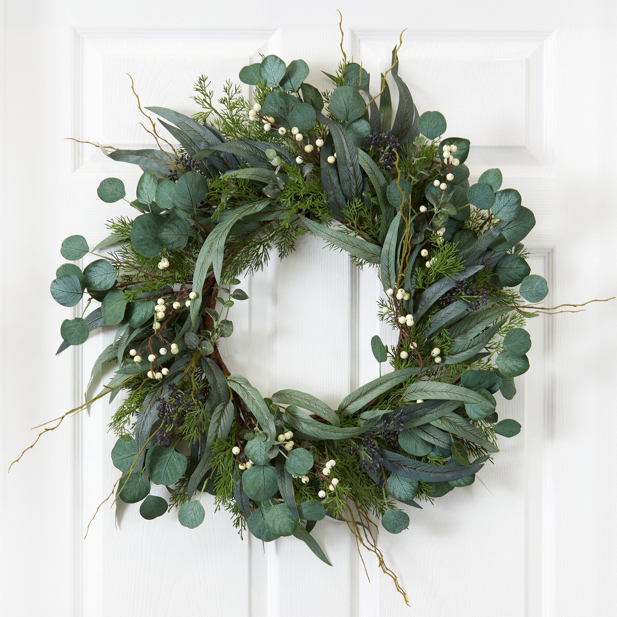 24” Eucalyptus and Mixed Greens Artificial Wreath | Nearly Natural