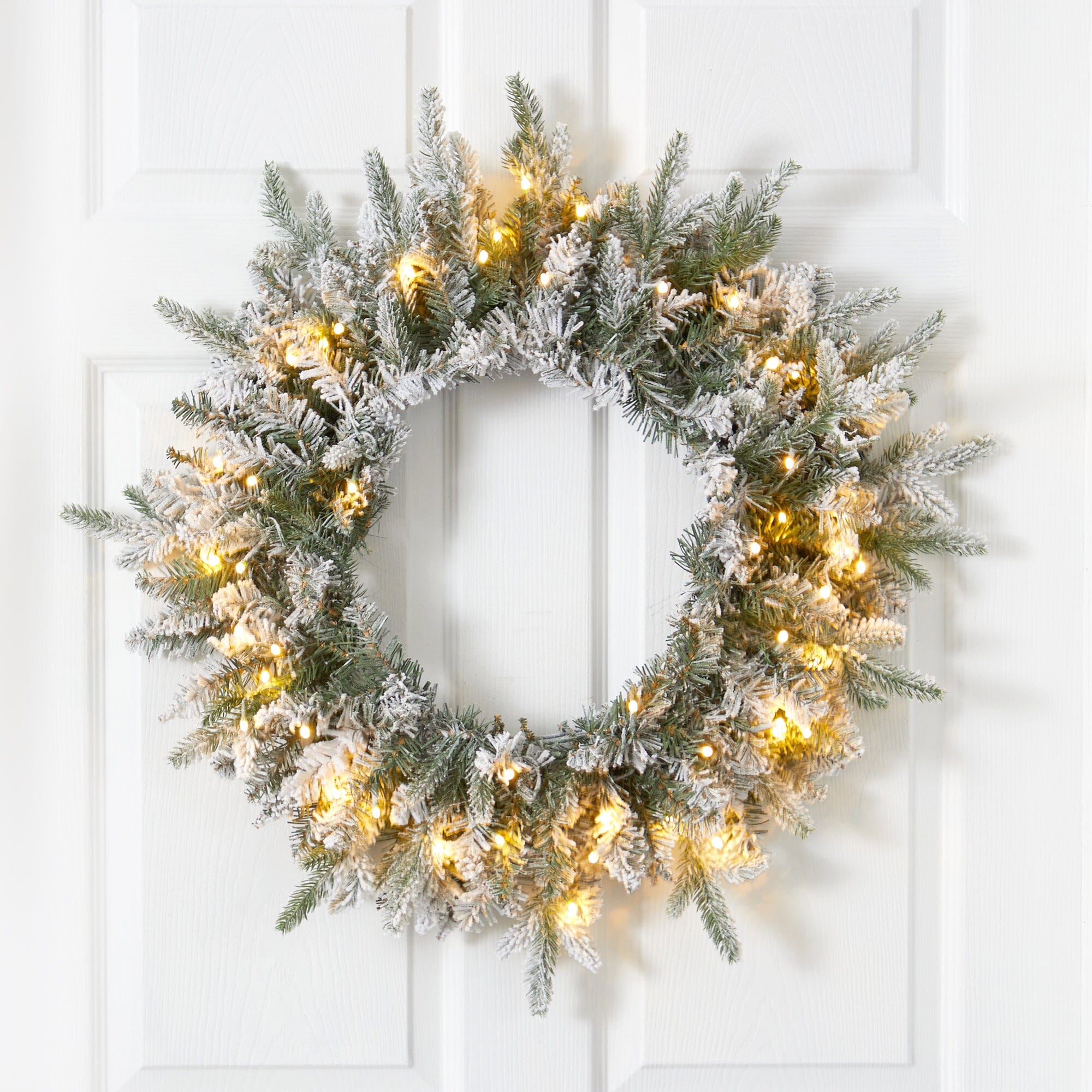 24” Flocked Artificial Christmas Wreath with 50 LED Lights | Nearly Natural