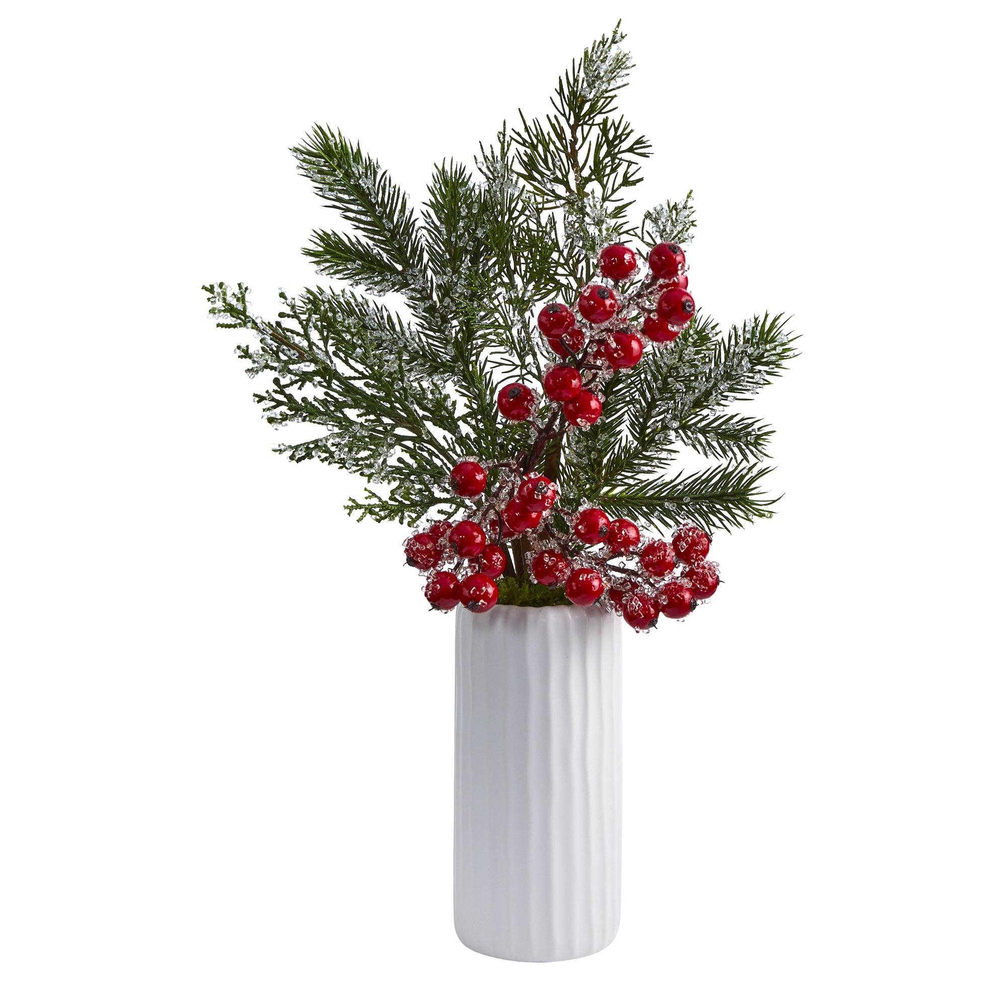 57CM Winter Artificial White Berry Branch Berries Fake Plant Branches for  Wedding Home Office Party Tables Vase Christmas Decor