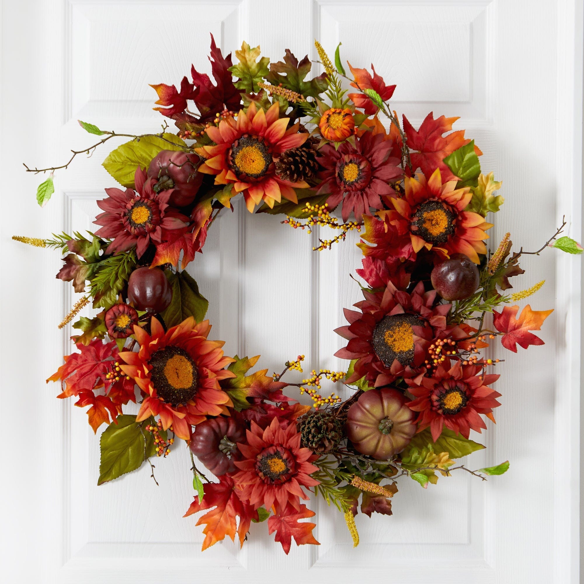 Nearly Natural 24 in. Pumpkins and Pine Cones Plastic Artificial Wreath, Multico retailer