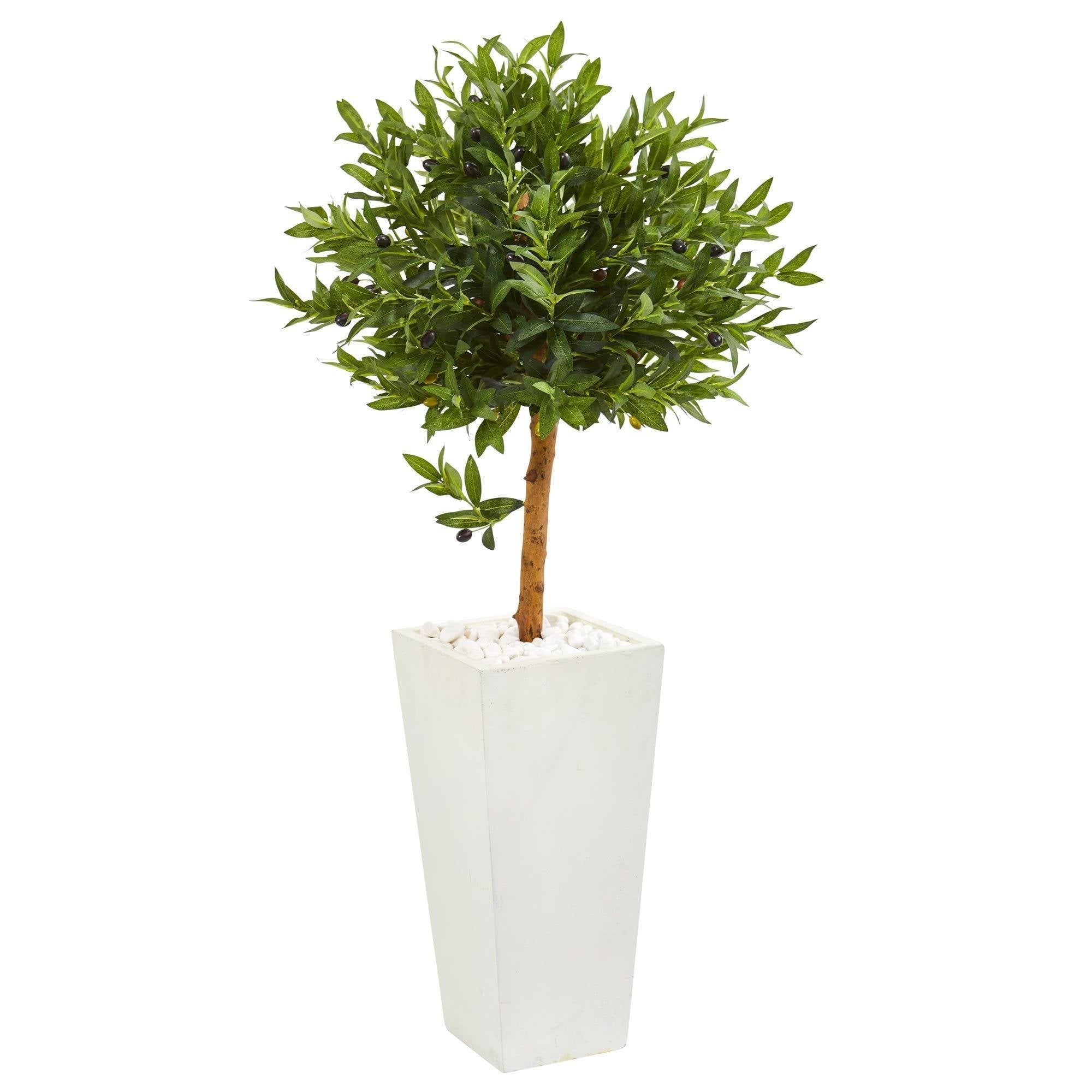 Artificial Olive Tree in White Plant Pot