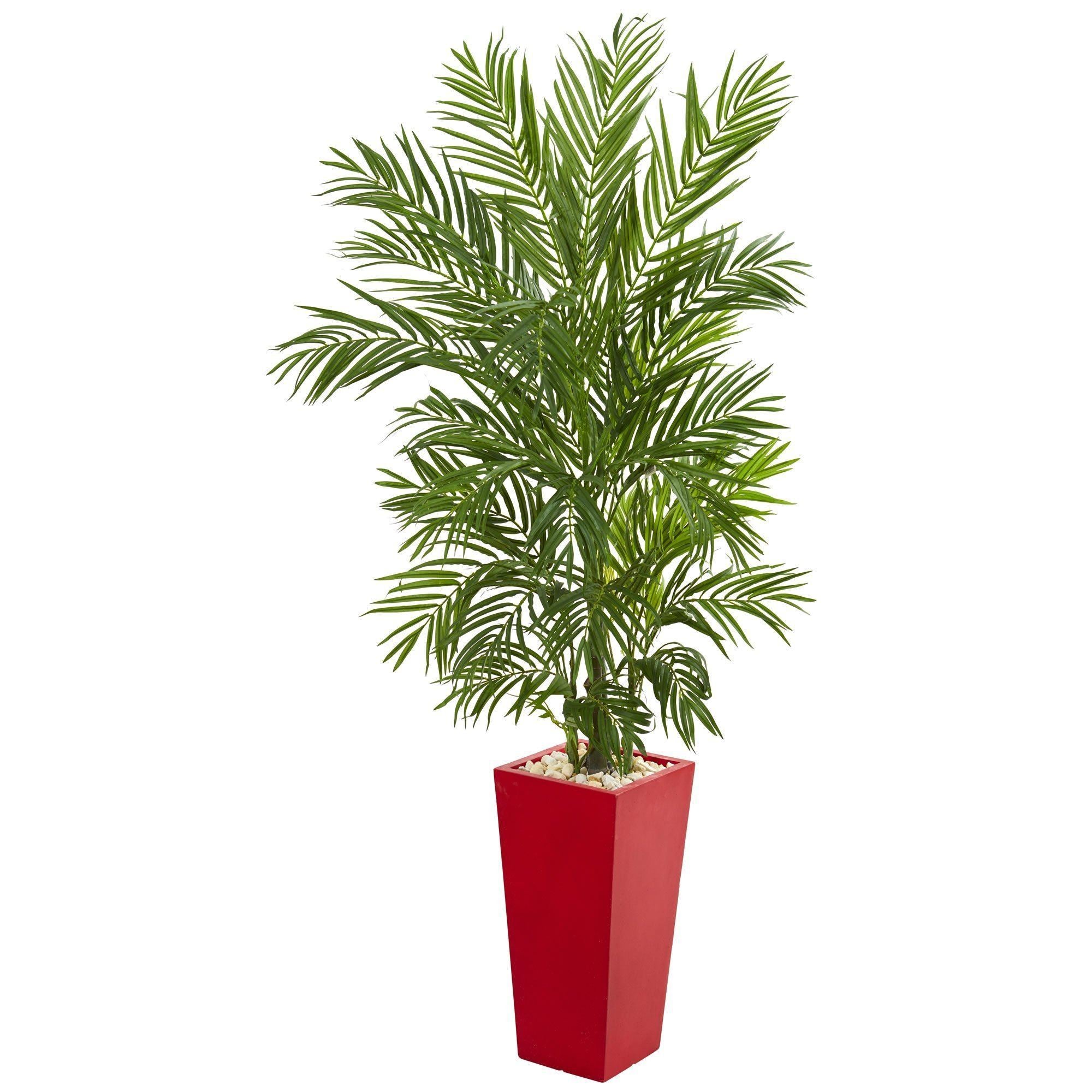 55 Areca Palm Artificial Tree In Red Planter Nearly Natural 9441