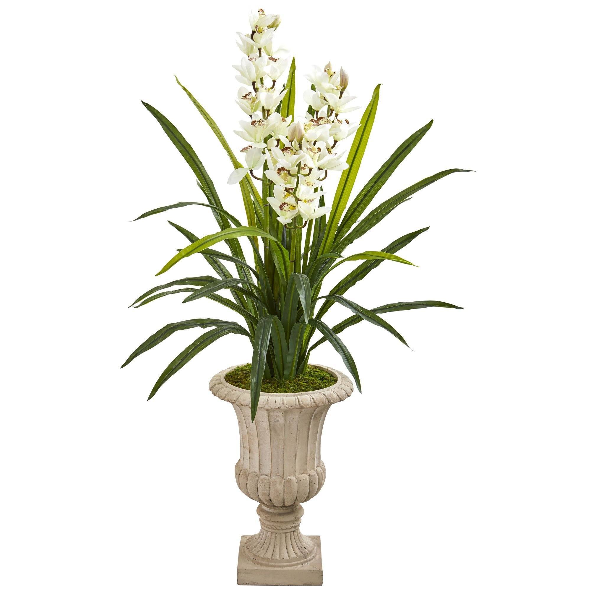 56” Cymbidium Orchid Artificial Plant In Urn Nearly Natural