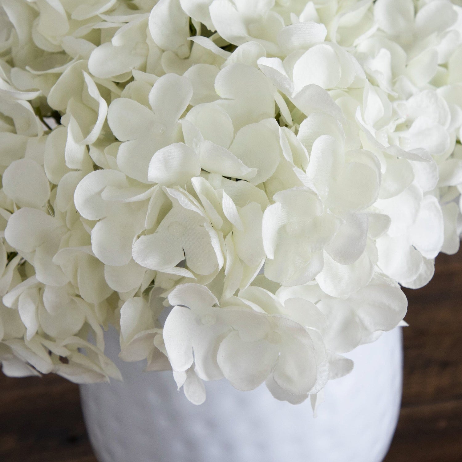 11” Artificial Hydrangea Arrangement in White Metal Vase