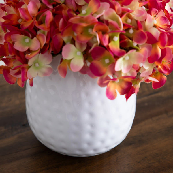 11” Artificial Hydrangea Arrangement in White Metal Vase