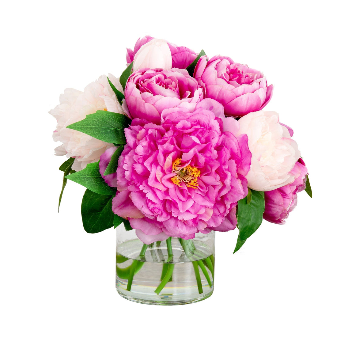 12” Artificial Peony Arrangement in Glass Vase | Nearly Natural