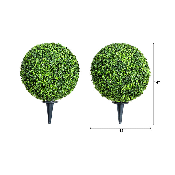 14” Artificial Boxwood Ball Topiary with Integrated Ground Stake UV Resistant