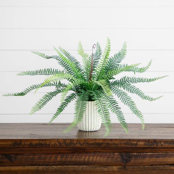 16” Artificial Boston Fern Plant in Decorative Cement Planter