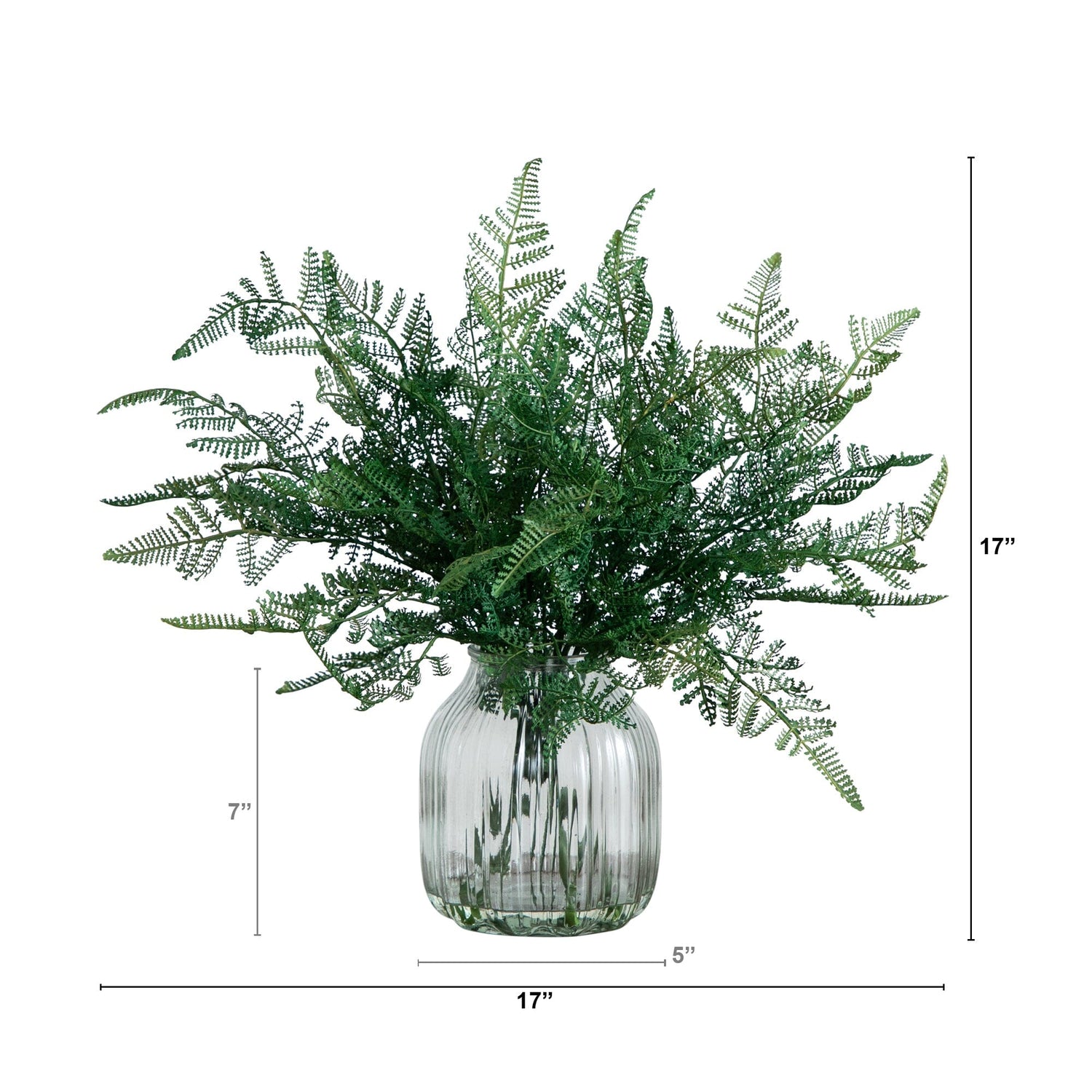 17” Artificial Forest Fern Arrangement in Glass Vase