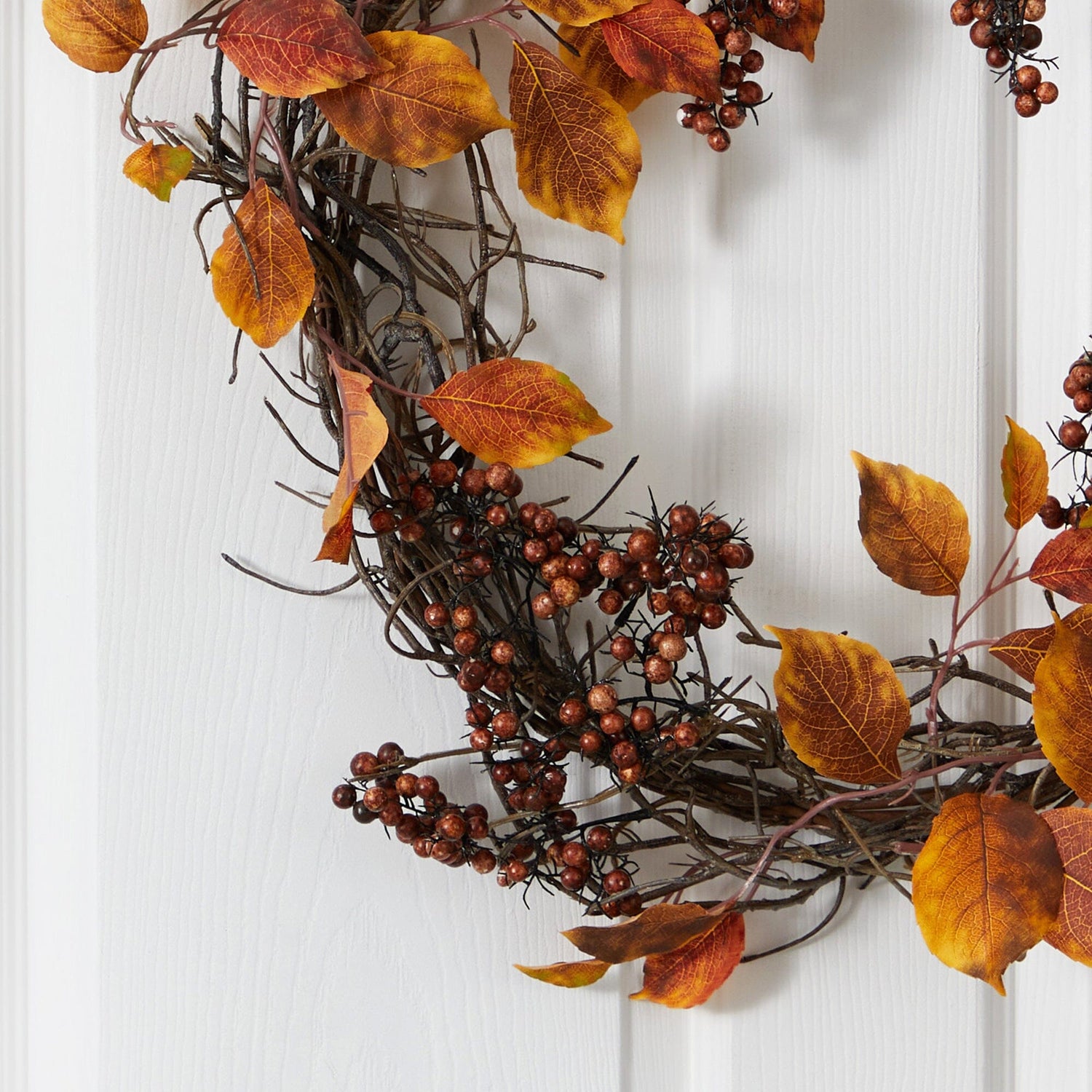 19” Harvest Leaf, Berries  and Twig Artificial Wreath