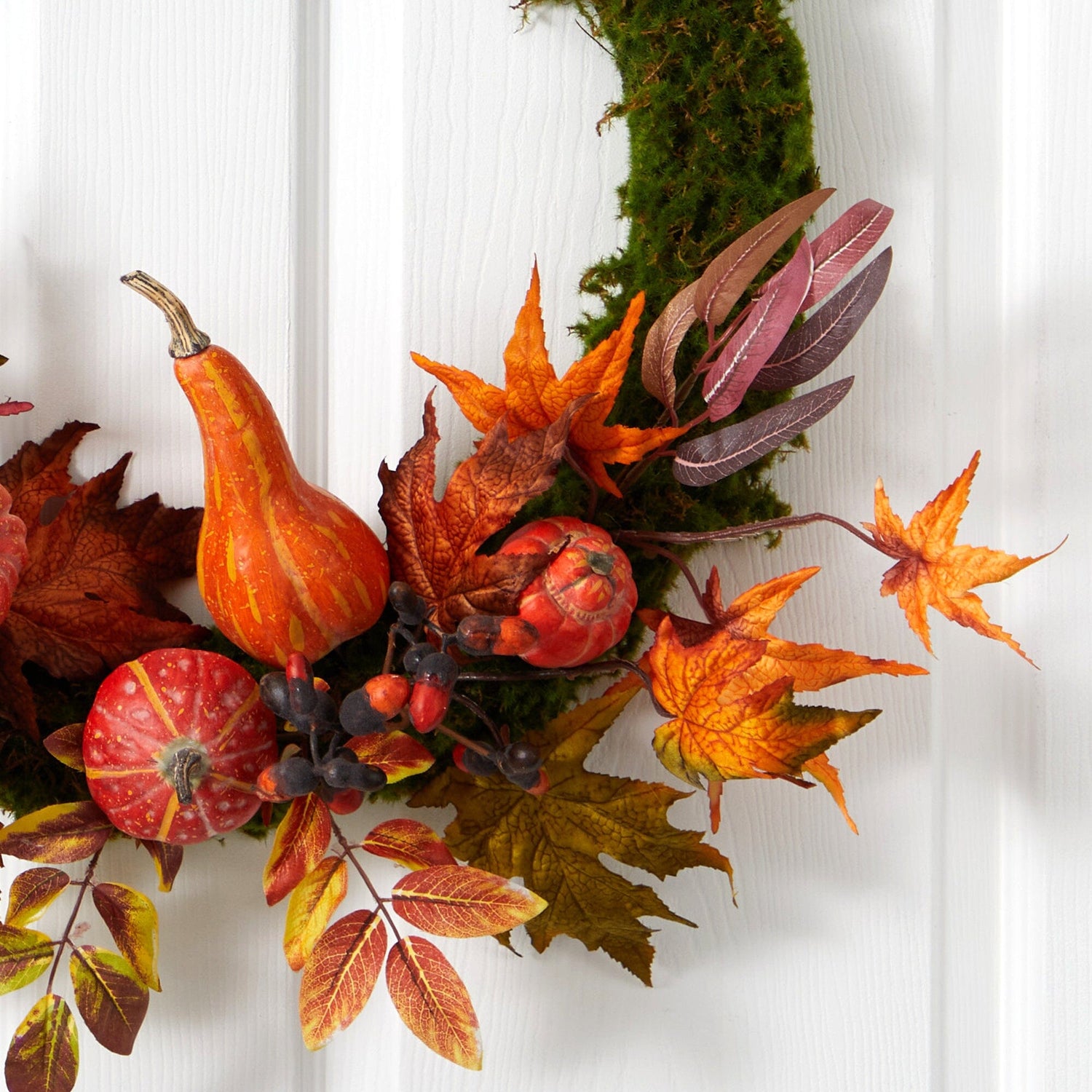 20” Autumn Pumpkin, Gourd and Fall Maple Leaf Artificial Wreath