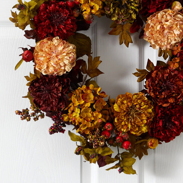 22" Autumn Hydrangea Peony Wreath