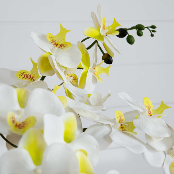 23” Artificial Phalaenopsis Orchid Arrangement in White Ceramic Planter (Real Touch)