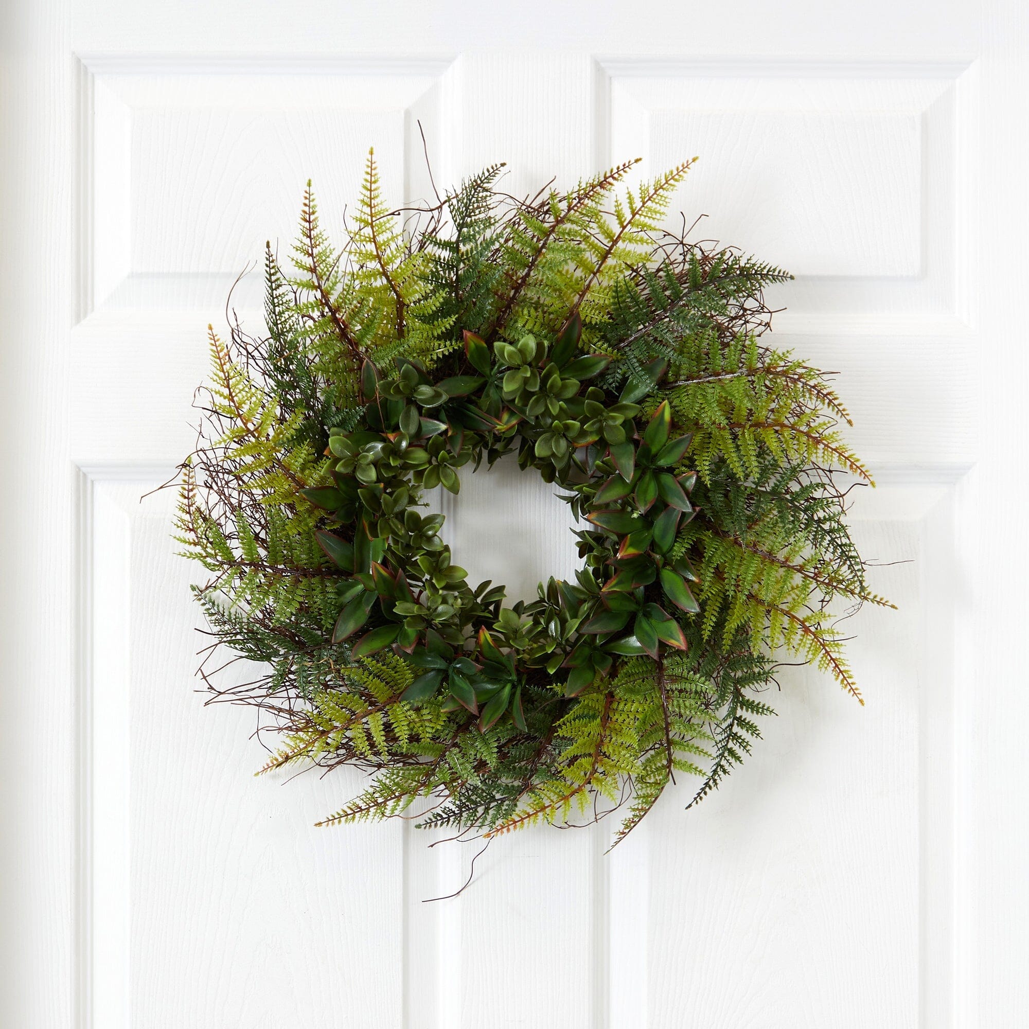 23” Assorted Fern Wreath UV Resistant (Indoor/Outdoor) | Nearly Natural