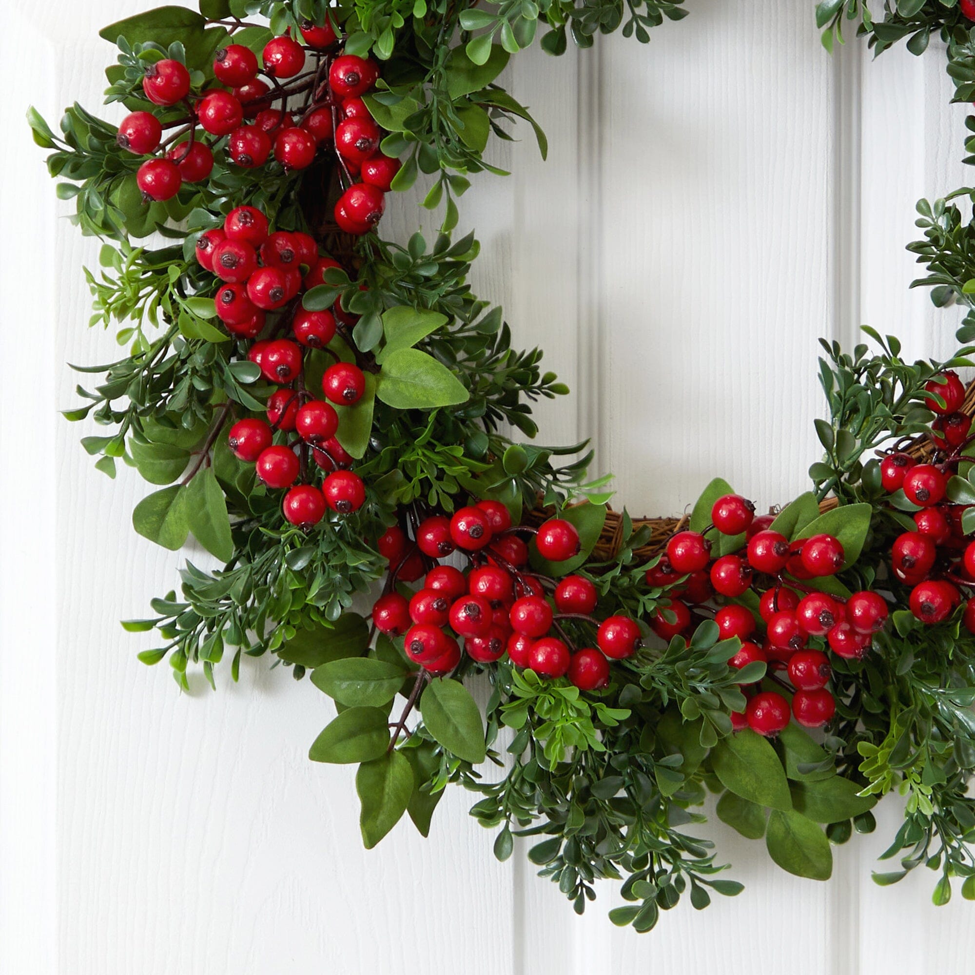 24” Berry Boxwood Wreath | Nearly Natural