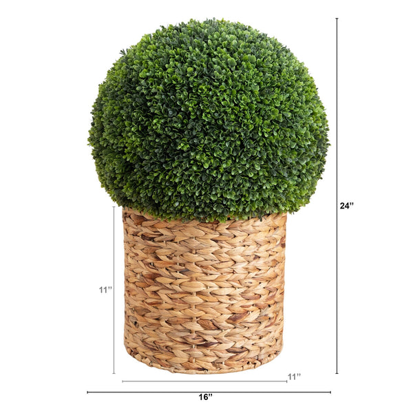 24" UV Resistant Artificial Boxwood Ball Topiary in Hyacinth Weave Basket (Indoor/Outdoor)