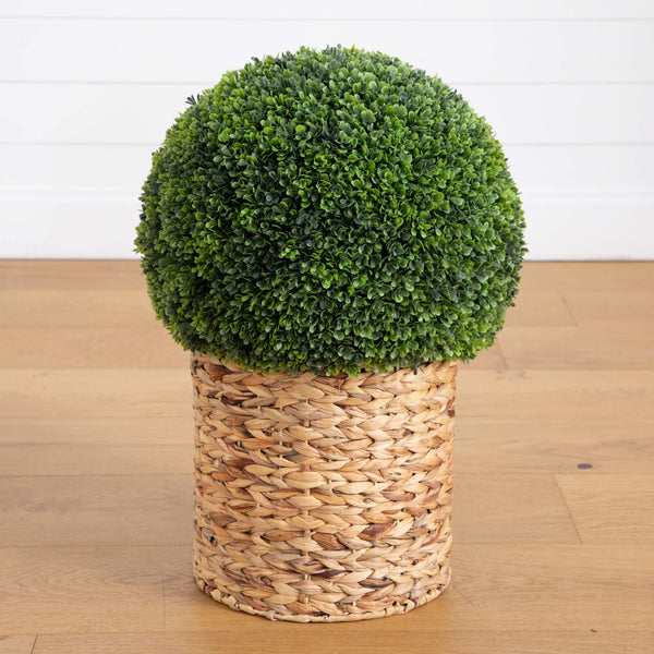 24" UV Resistant Artificial Boxwood Ball Topiary in Hyacinth Weave Basket (Indoor/Outdoor)