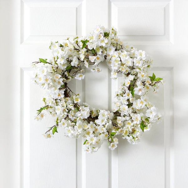 24” White Flower Blossom Wreath