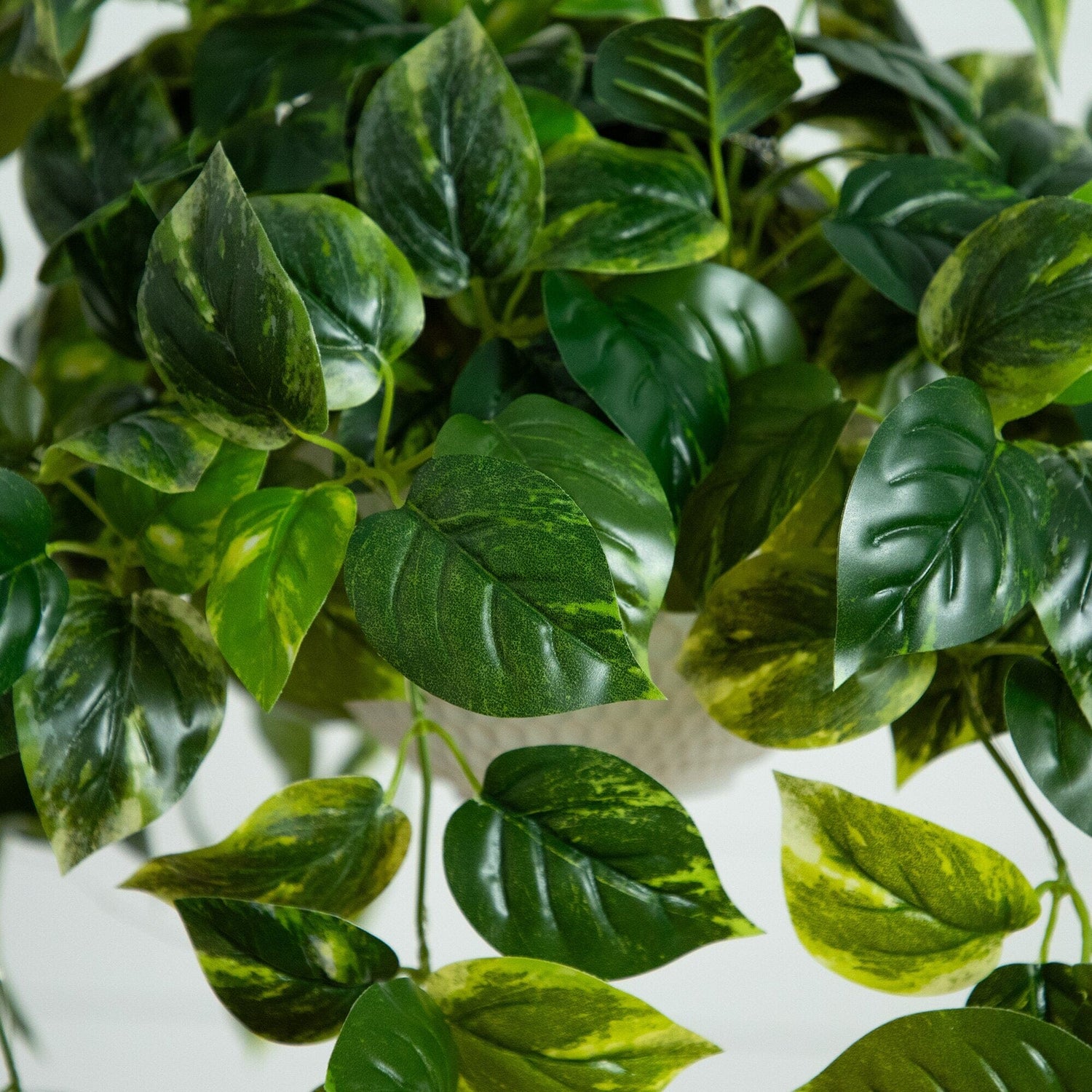 24”UV Resistant Artificial Pothos with 50 Warm White LED Lights in White Hanging Basket