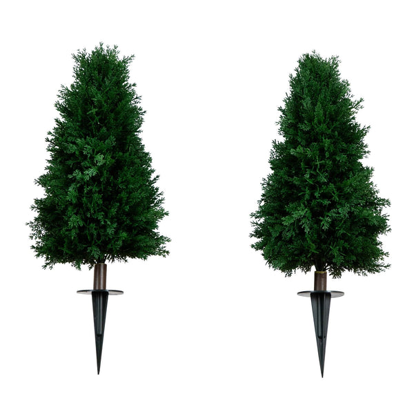 2.5' UV Resistant Artificial Cedar Plant with Integrated Ground Stake (Indoor/Outdoor) - Set of 2