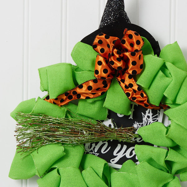 26" Halloween Witch Broom and Hat Mesh Wreath