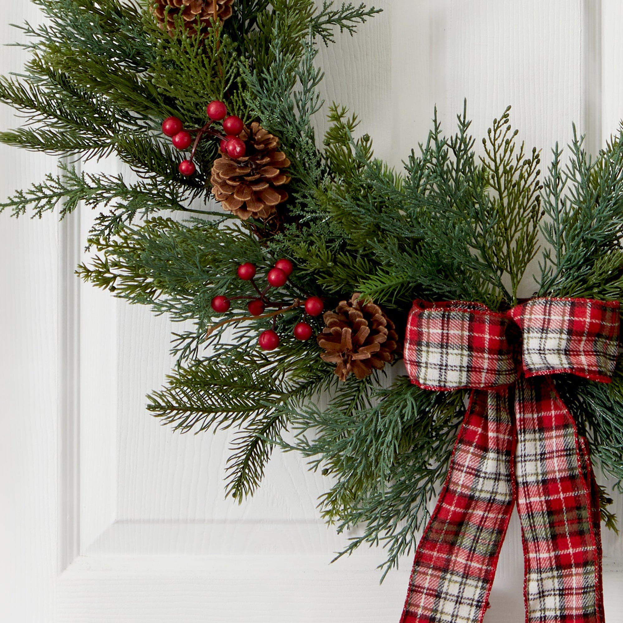 28” Pine and Pinecone Artificial Christmas Wreath with Decorative Bow |  Nearly Natural