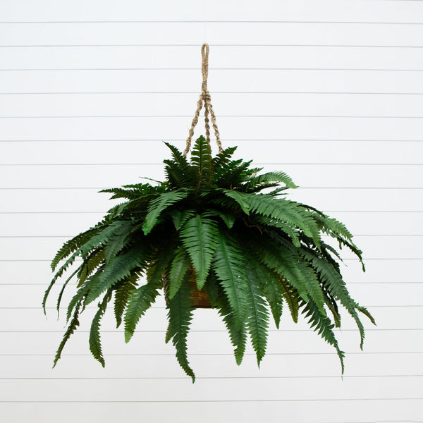 29" Artificial Double Giant Boston Fern Hanging Basket