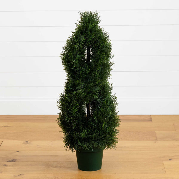 3' Double Pond Cypress Spiral Artificial Topiary Tree UV Resistant (Indoor/Outdoor)