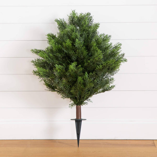 3' UV Resistant Artificial Cedar Bush with Integrated Ground Stake (Indoor/Outdoor)