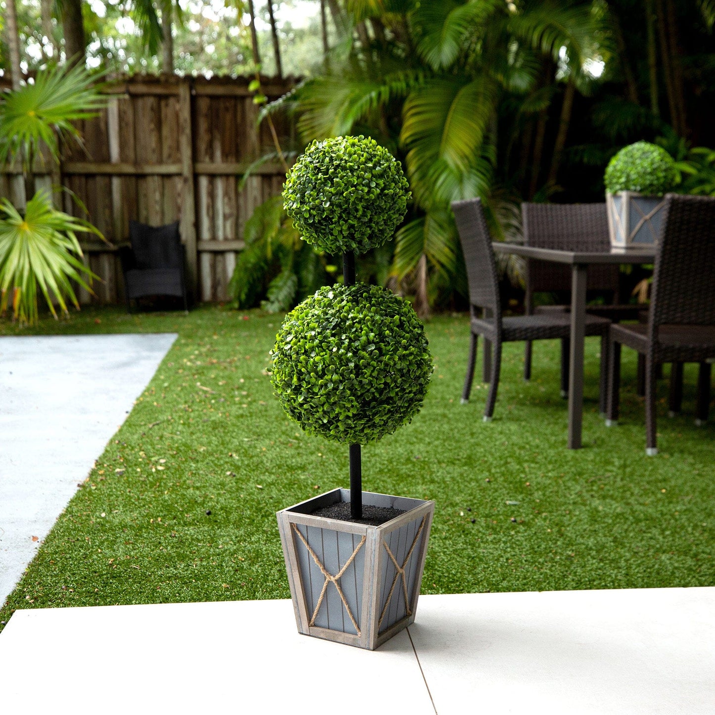 3’ UV Resistant Artificial Double Ball Boxwood Topiary with LED Lights ...