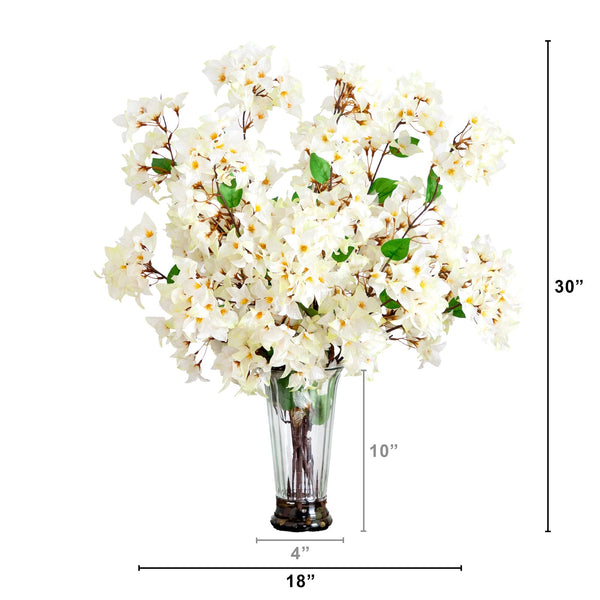 30” Artificial Bougainvillea Arrangement in Glass Vase