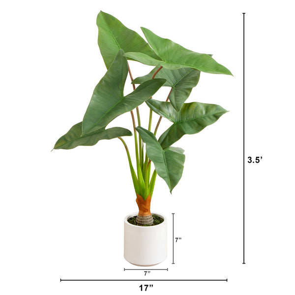 3.5’ Artificial Arrowhead Philodendron in White Decorative Planter