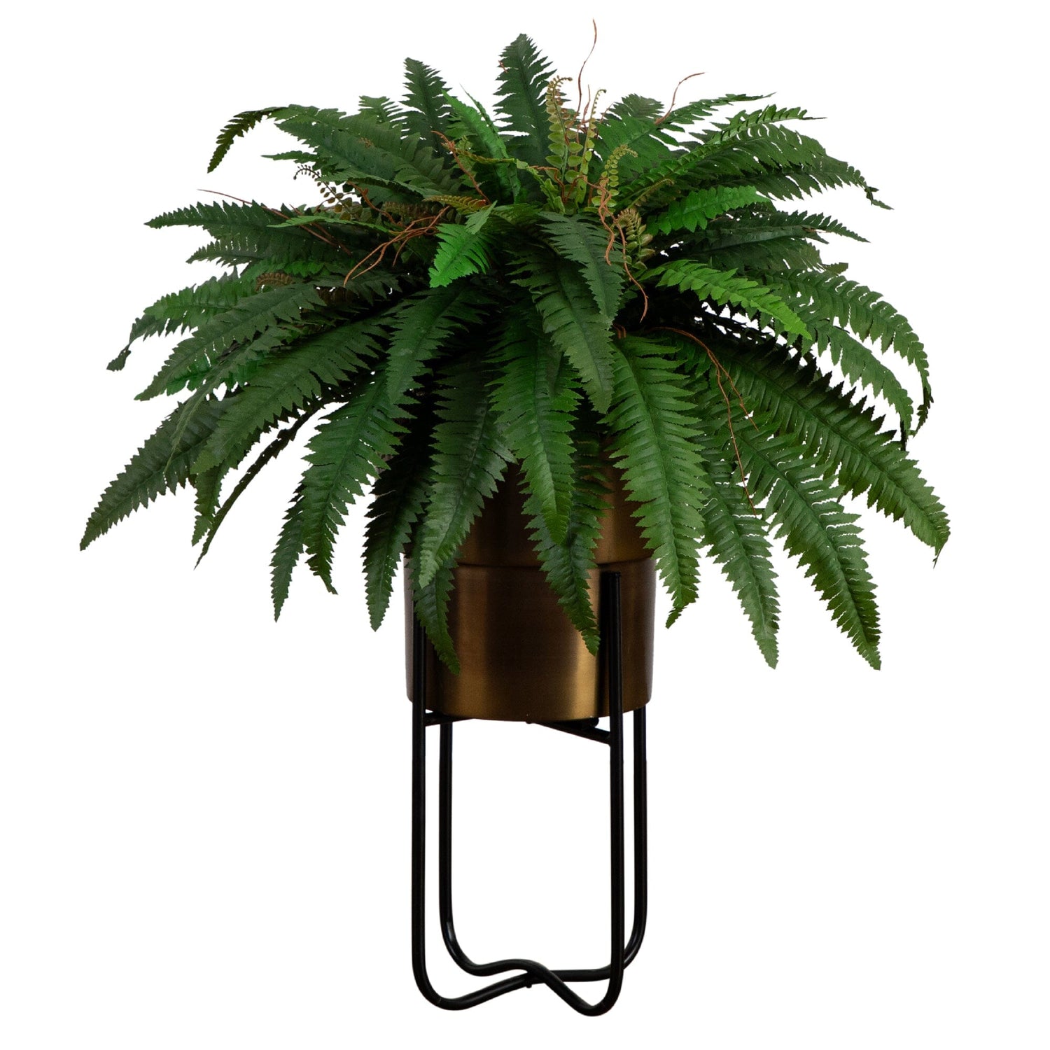 35” Artificial Boston Fern in Brass Metal Planter with Stand