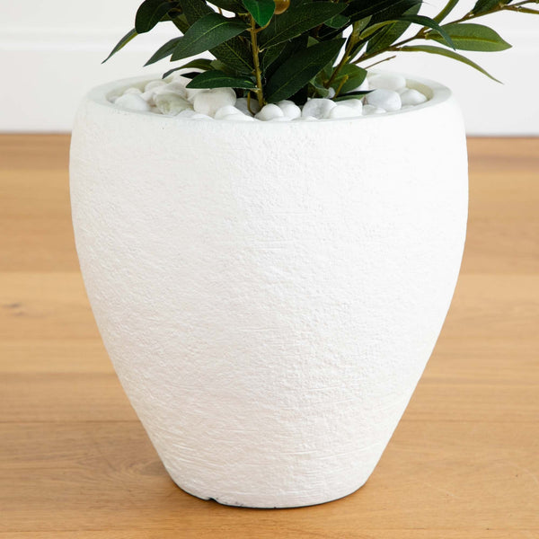 3.5’ Olive Cone Topiary Artificial Tree in White Planter (Indoor/Outdoor)