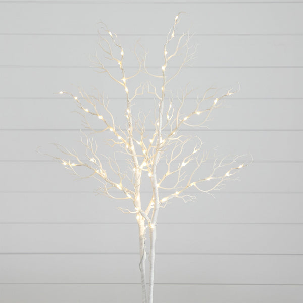 35” Pre-Lit Artificial White Birch Branches with 80 Warm White LED Lights - Set of 2