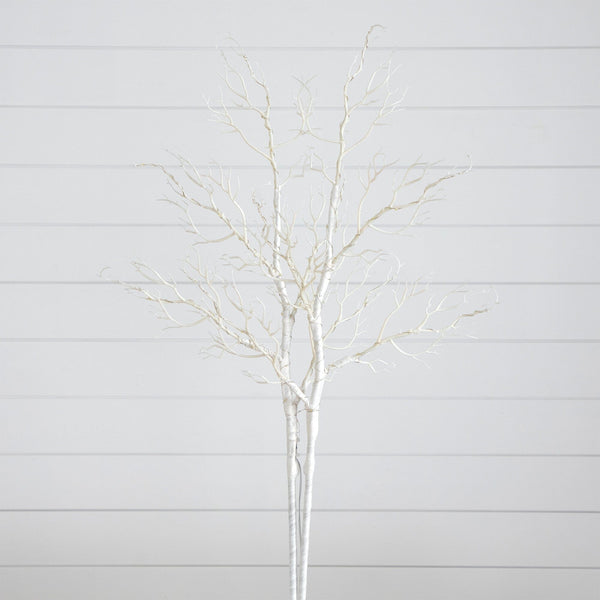 35” Pre-Lit Artificial White Birch Branches with 80 Warm White LED Lights - Set of 2