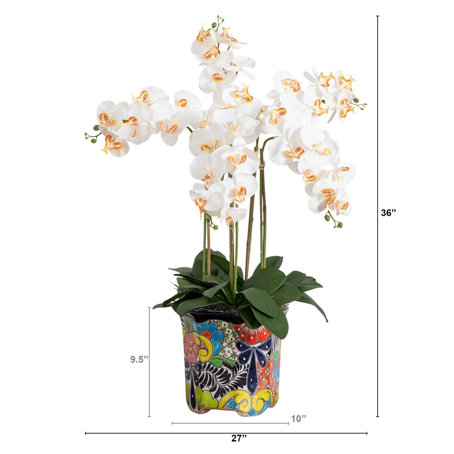 36” Artificial Large Orchid Arrangement in Handmade Mexican Talavera Ceramic Planter