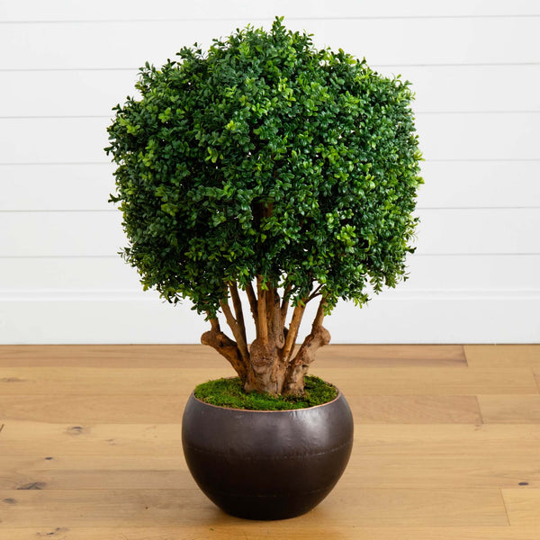 38” Boxwood Artificial Topiary Tree in Decorative Bowl (Indoor/Outdoor)