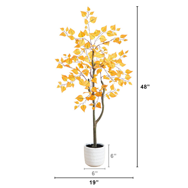 4’ Autumn Birch Artificial Fall Tree in White Decorative Planter