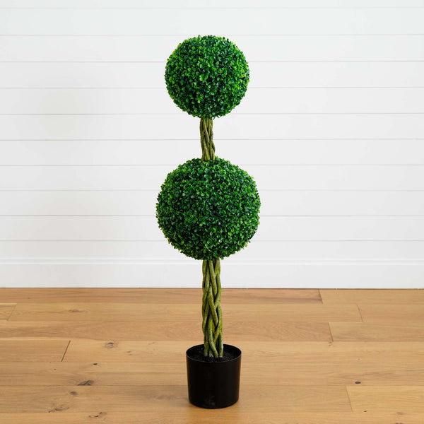 4’ Boxwood Double Ball Artificial Topiary Tree with Woven Trunk UV ...