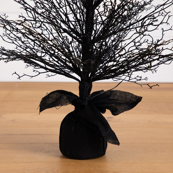 4’ Pre-Lit Halloween Black Twig Artificial Fall Tree in Burlap Planter with 63 Warm White LED Lights