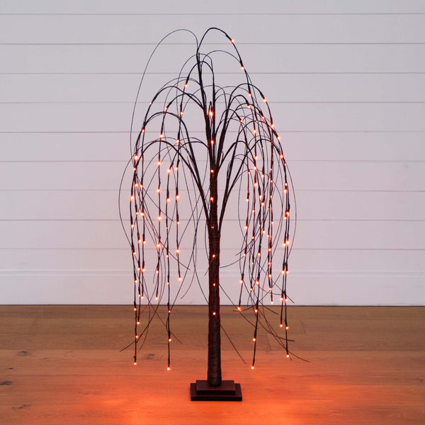 4’ Pre-Lit Halloween Black Willow Artificial Fall Tree with 120 Orange & Purple LED Lights