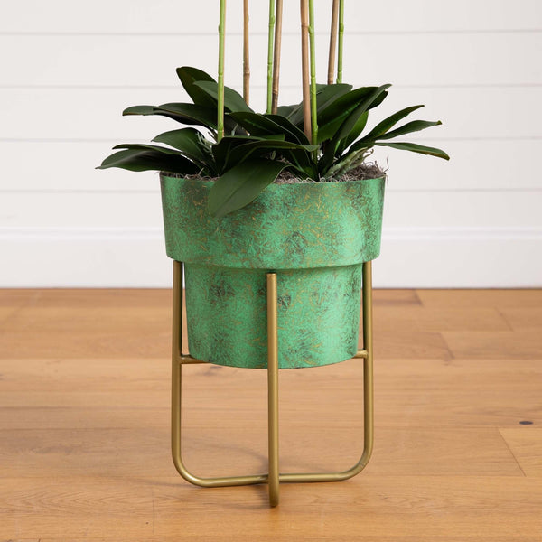 43” Artificial Orchid Arrangement in Patina Metal Planter with Stand