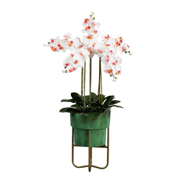 43” Artificial Orchid Arrangement in Patina Metal Planter with Stand