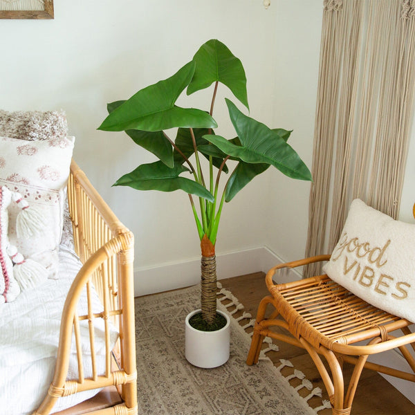 4.5’ Artificial Arrowhead Philodendron in White Decorative Planter