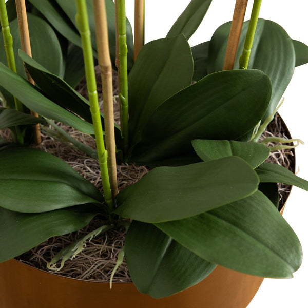 48” Artificial Orchid Arrangement in Brass Metal Planter with Stand