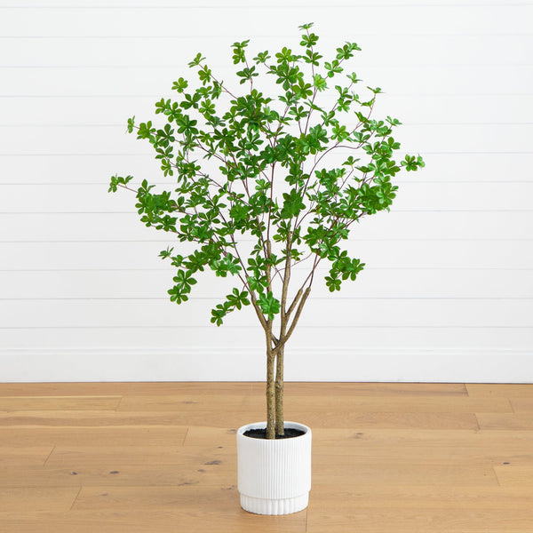 5’ Artificial Enkianthus Tree in White Decorative Planter