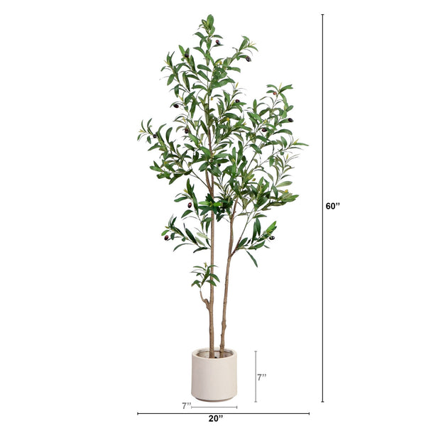 5’ Artificial Minimalist Olive Tree in White Decorative Planter