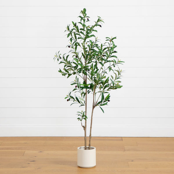 5’ Artificial Minimalist Olive Tree in White Decorative Planter