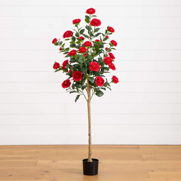 5’ Artificial Red Camellia Rose Tree